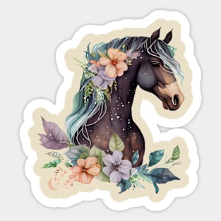 Horse Head Art With Flowers Pretty Bojo For Animal Lovers Sticker